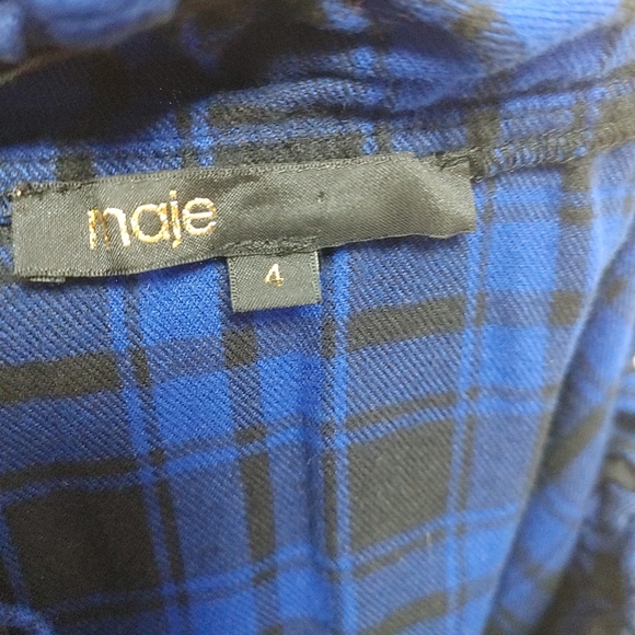 Maje Rivine Blue Plaid Mini Dress Size XL (4) - Picture 14 of 16